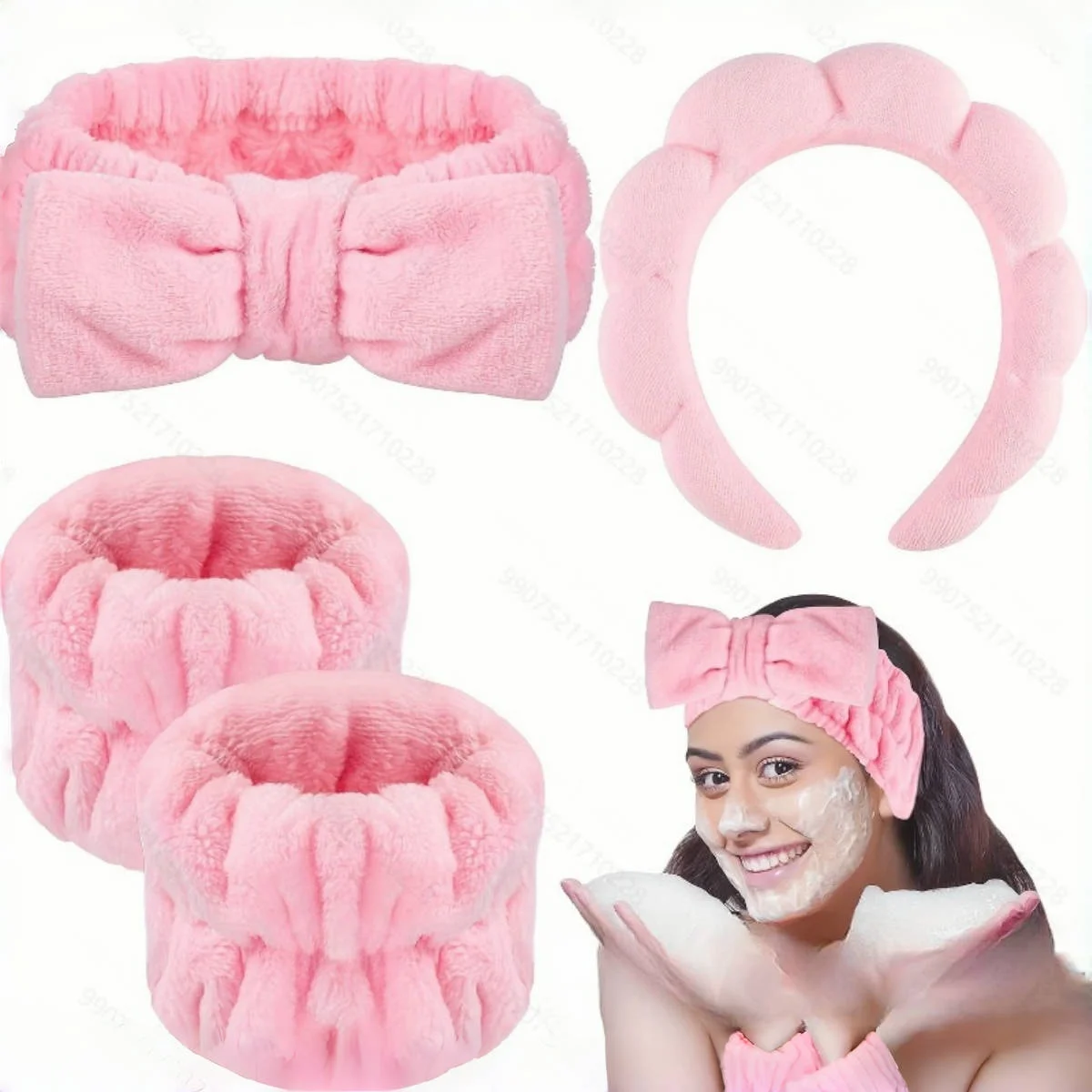 Makeup Beauty Set - 4-teiliges modisches Shampoo-Set, Handgelenkschützer, Brötchen, Spa-Schaum-Kopfbedeckung,